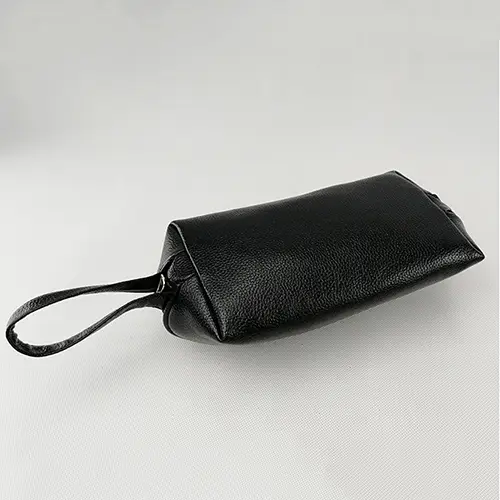 Black Vegan Leather Custom Slender Travel Wholesale Cute Makeup Pouch Bags 